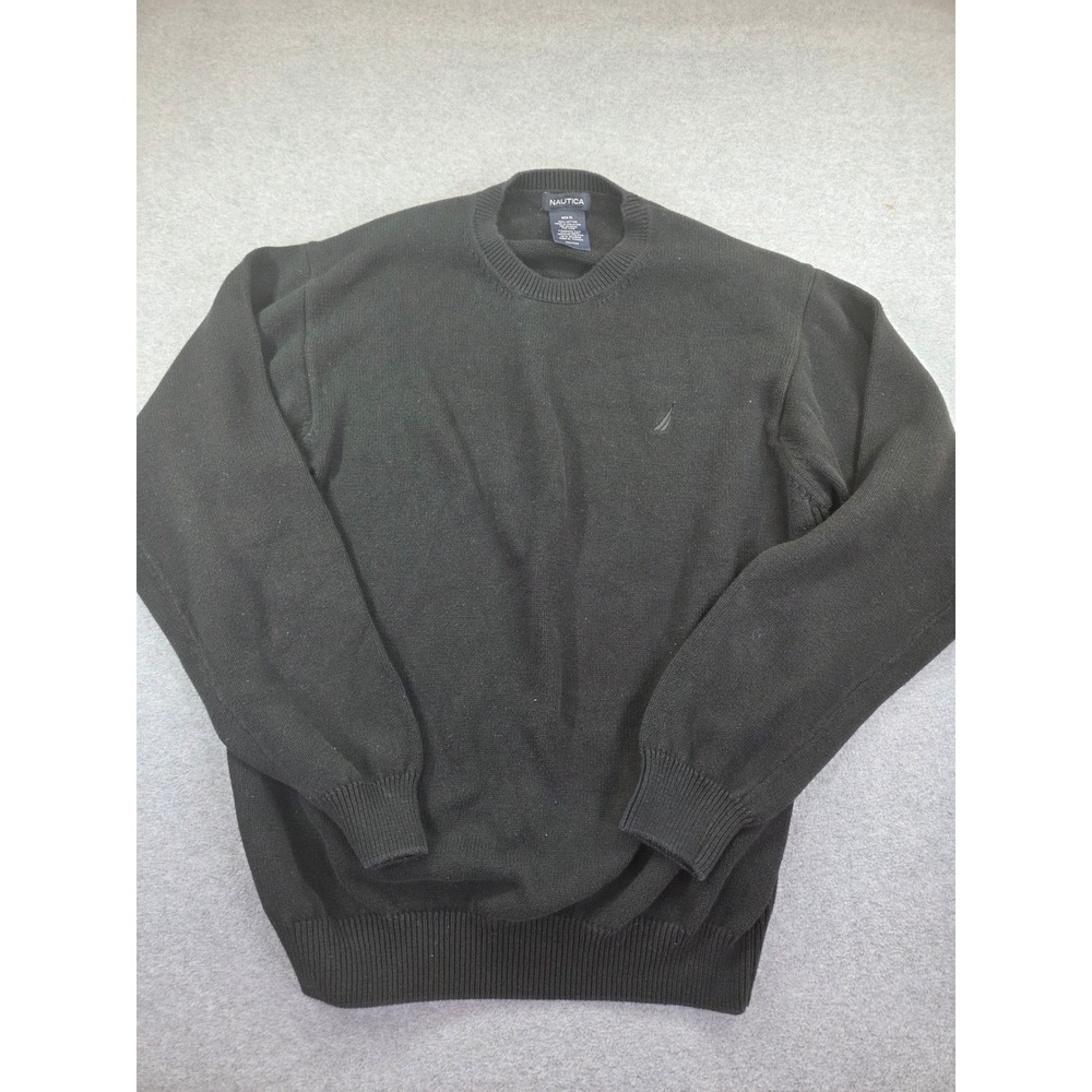 Nautica Mens Crewneck Cotton Knit Pullover Sweater XL Black Classic Preppy